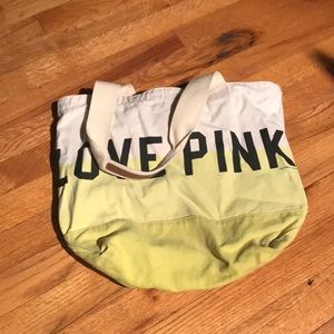 VS Pink Tote yellow & cream- great shape!